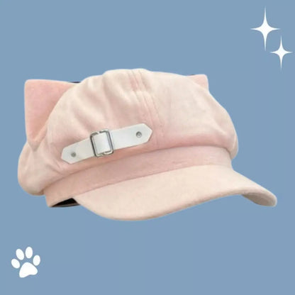 Cute Cat Ears Women's Beret Anime Cat Paw Pattern Newsboy Cap Japanese Style Sweet Baseball Cap Everyday Outfits