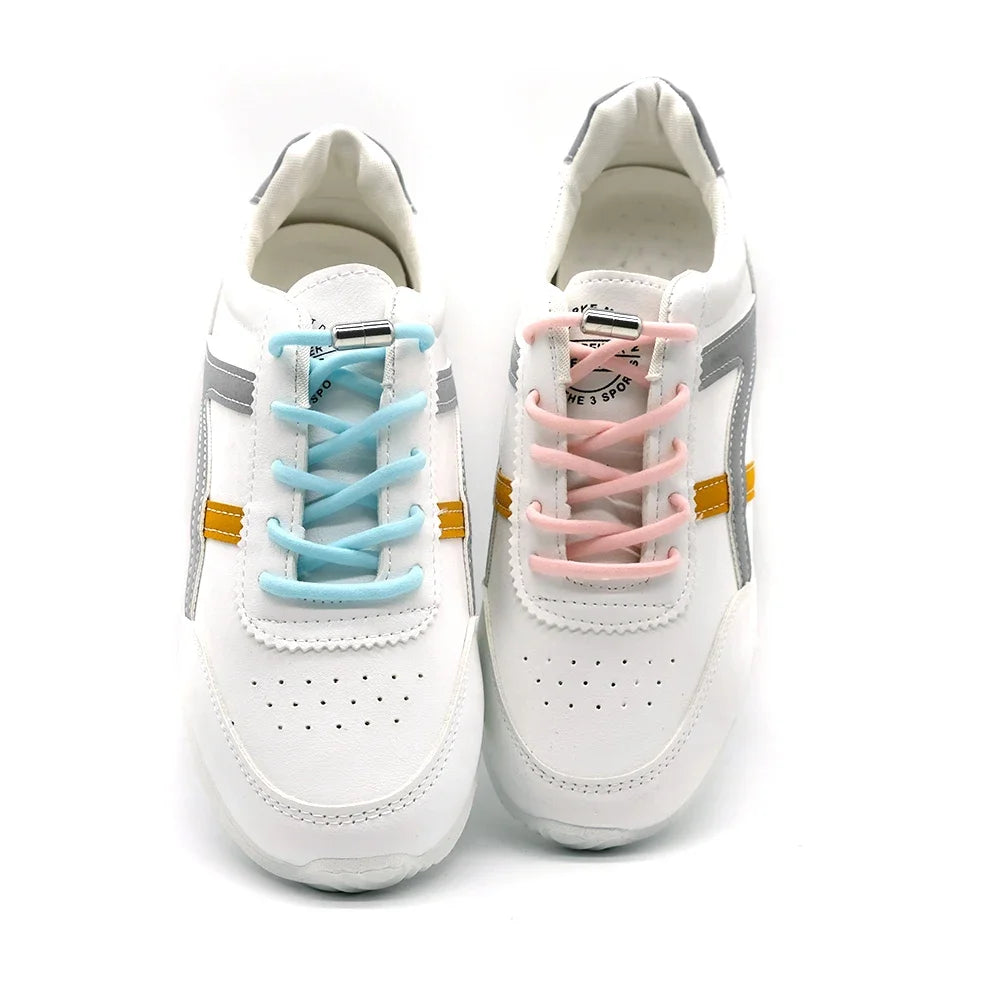 Leisure Sneakers Laces No Tie Shoelaces Elastic Quick Flat Shoelace Kids and Adult Lazy Laces Metal Lock Semicircle Shoelaces
