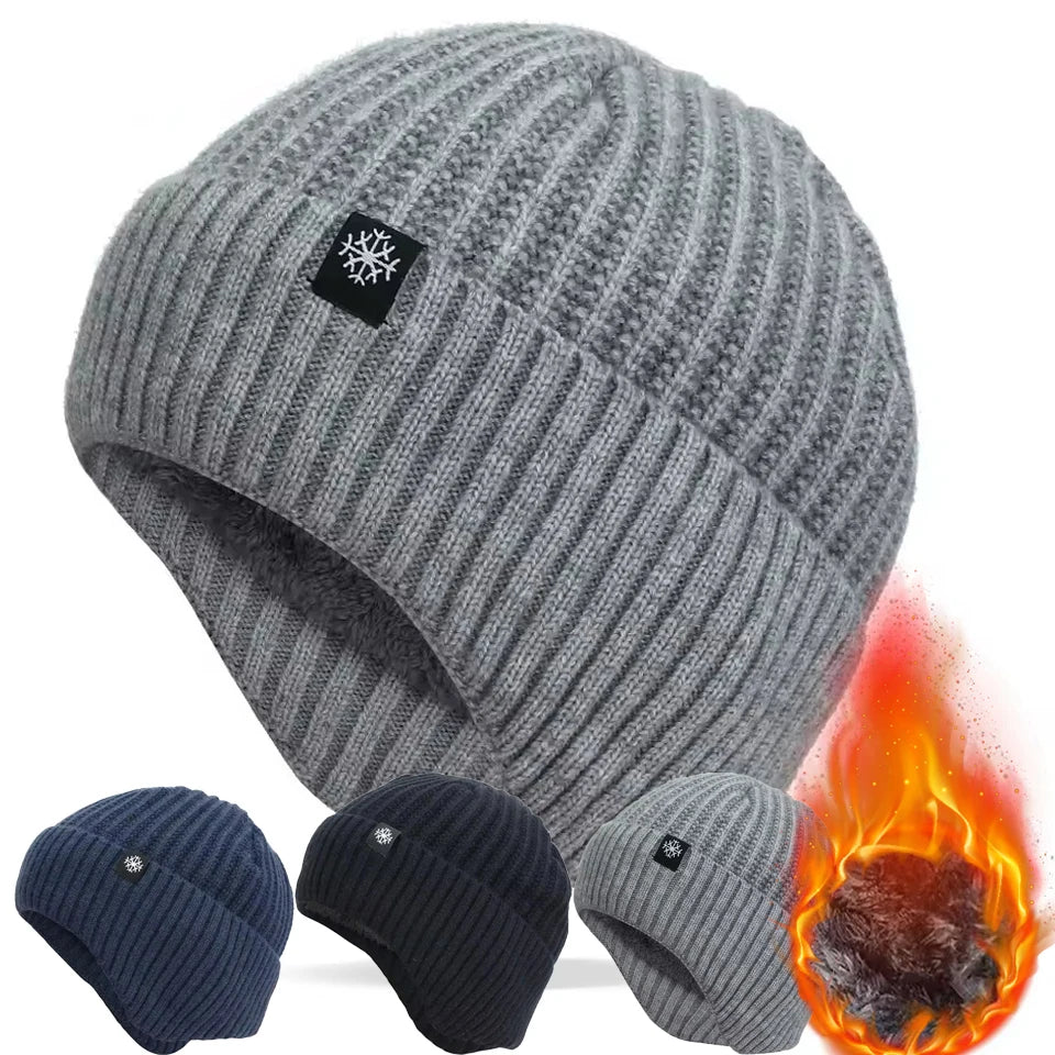 Men Winter Knitted Hat with Neck Scarf Plush Warmth Peaked Cap Earmuff 2025 Fashion Faux Fur Bomber Hats Cycling Ear Protection