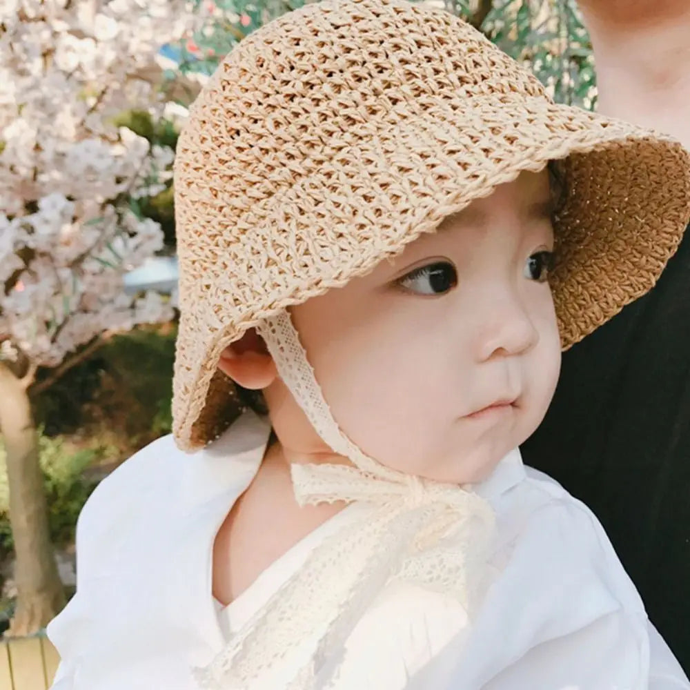 Fashion Lace Baby Hat Summer Straw Bow Baby Girl Cap Beach Children Panama Hat Princess Baby Hats and Caps for Kids 1PC