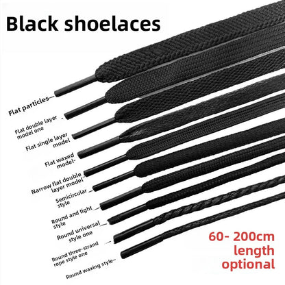 Black Shoelace round Flat Sports Men's and Women's Shoelace Leather Shoes Canvas Shoes and Boots Versatile Universal Shoelace
