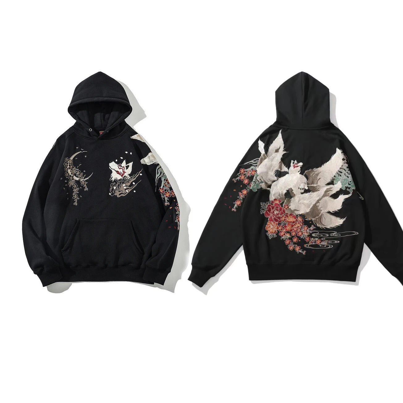 High Quality Embroidery Man Women Hoodies Harajuku 100% Cotton Hooded Sweatshirts Autumn Long Sleeve Black Pullover Loose Tops