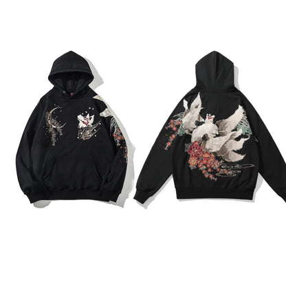 High Quality Embroidery Man Women Hoodies Harajuku 100% Cotton Hooded Sweatshirts Autumn Long Sleeve Black Pullover Loose Tops