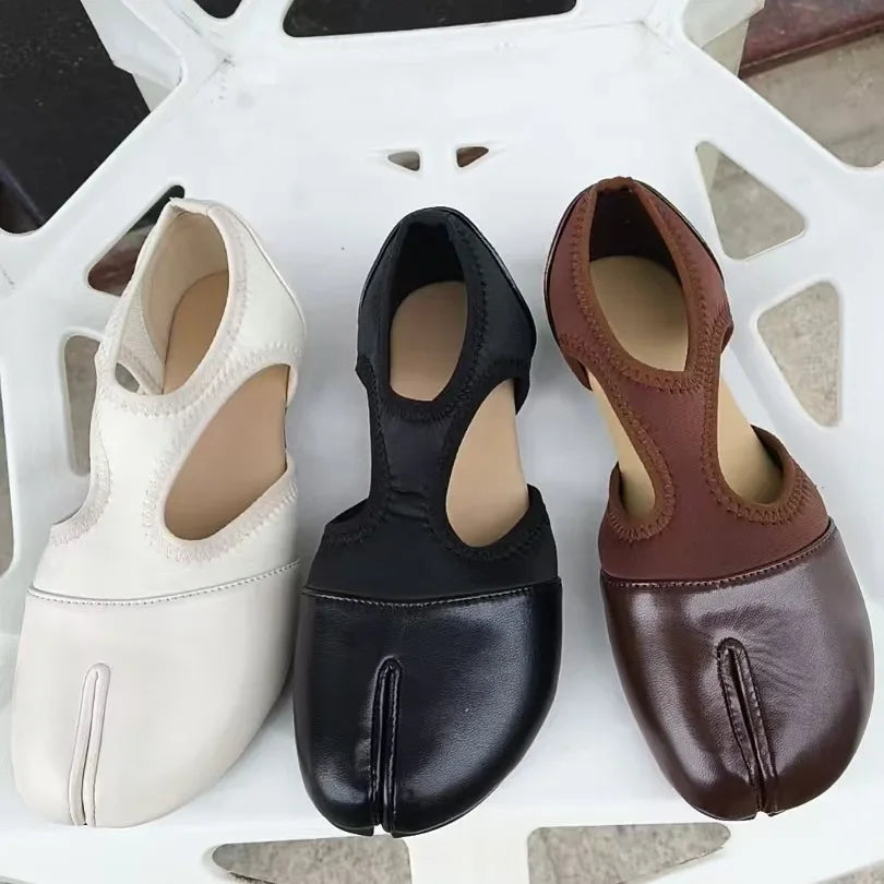 Fashion Soft Leather Split Toe Women Tabi Ballet Flats Spring Autumn Comfortable Walking Lazy Loafers Casual Girls Dance Shoes