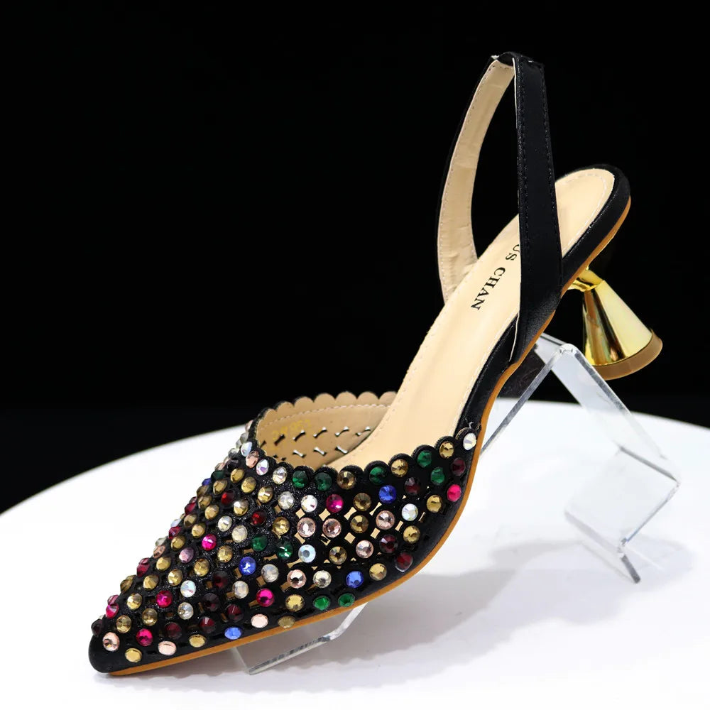Fashion Summer 2023 Beads Decorated Muffin Bottom Sandals Wear Comfortable And Versatile Elegant Ladies Shoes And Bag Set
