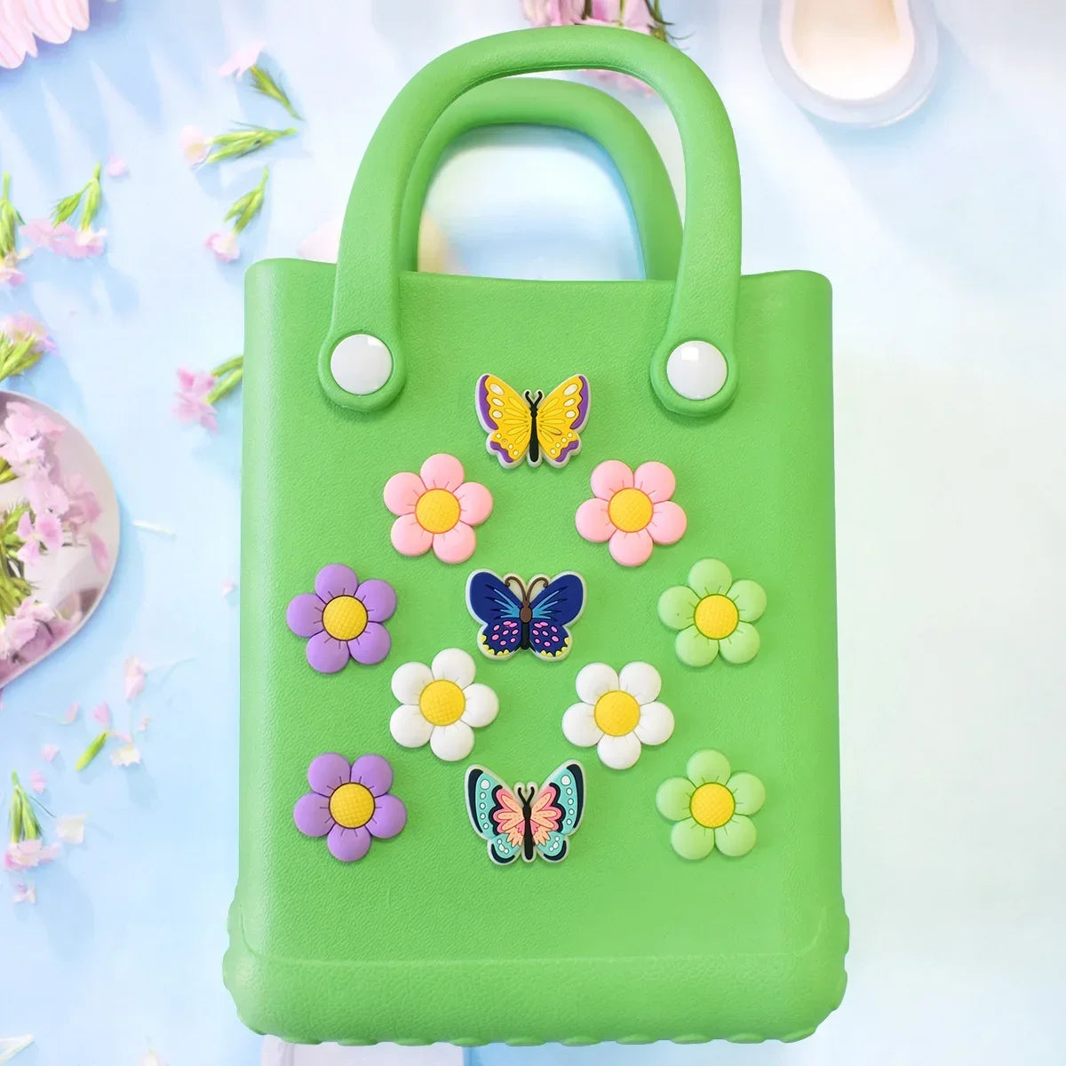 PVC Butterfly Flower Big Size Beach Bag Buckle Charms Decorations Accessories for Bog Totes Bag Woman DIY Gift Travel Pendant