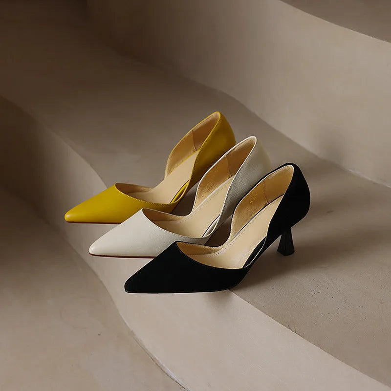 FEDONAS Basic Women Pumps Spring Summer Dress Office Ladies Pointed Toe Thin Heels Genuine Leather Shoes Woman Fashion Elegant