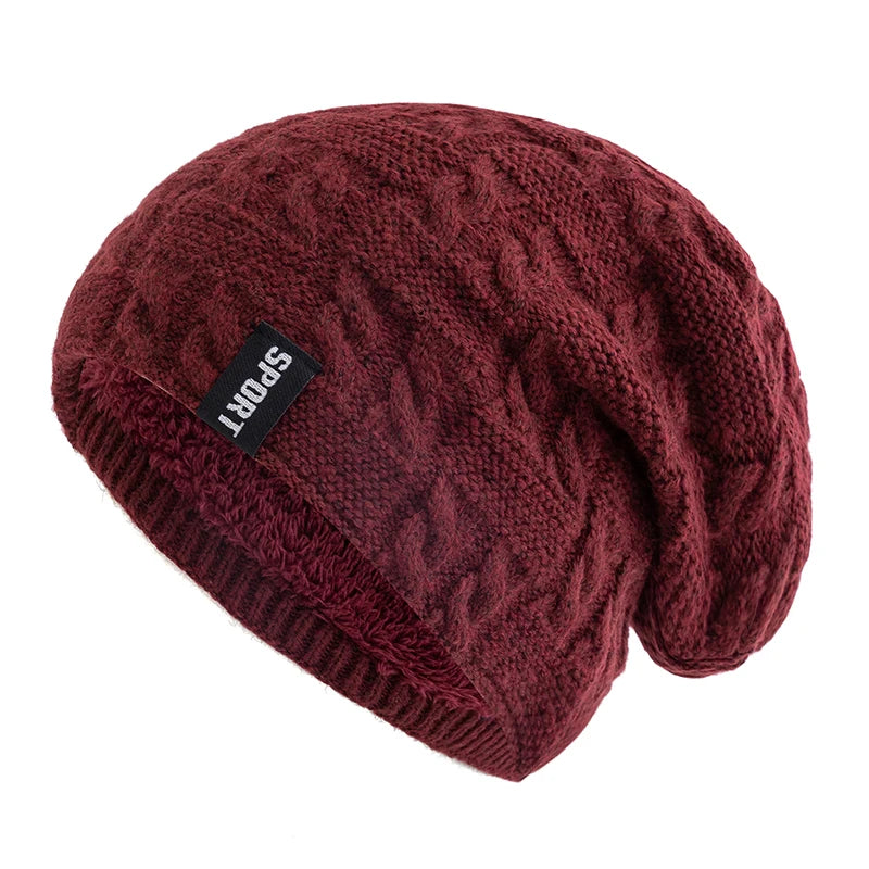New Women Winter Hats Female Sports Label Casual Beanie Hat Fleece Lined Warm Knitted Hats