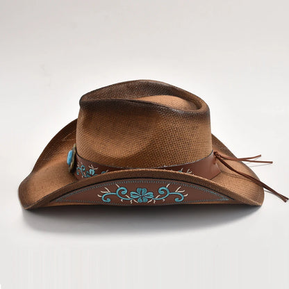 New Straw Western Cowboy Hat Summer Outdoor Travel Beach Sun Hat Men's Women's Vintage Gentleman Lady Cowgirl Jazz Hat