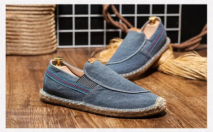Mens Casual Vintage Loafers Flat Hemp Bottom Fishermen Shoes Driving Soft Shoes Holiday Beach Sailing Bohemian Autumn Size 38-45