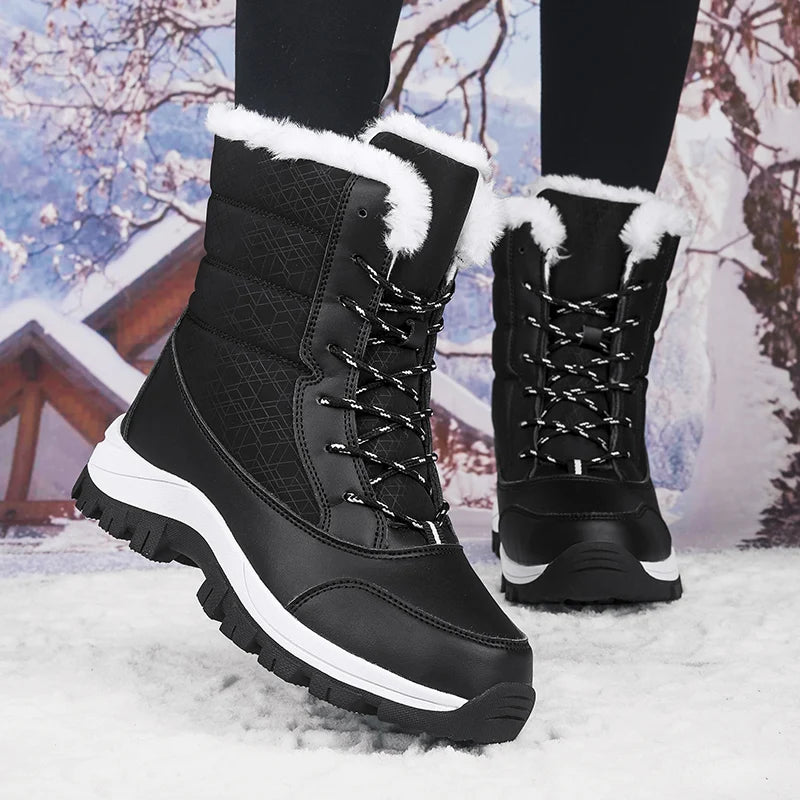 Mid-tube Boots Women's Cotton Boots Plus Velvet Non-Slip Autumn and Winter Snow Boots Women's Korean Fashion Thick-soled Antifre