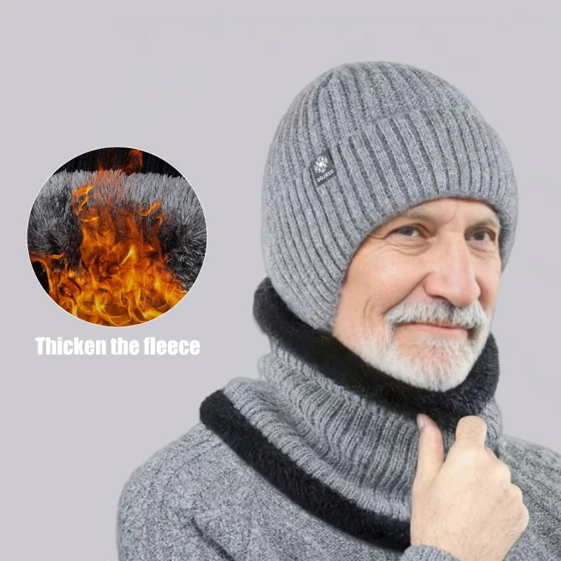 Men Winter Knitted Hat with Neck Scarf Plush Warmth Peaked Cap Earmuff 2025 Fashion Faux Fur Bomber Hats Cycling Ear Protection