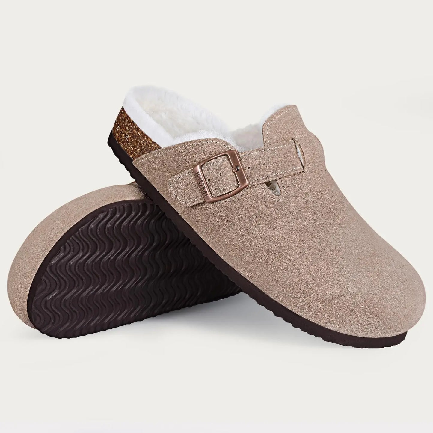 Comwarm Fur Lined Clogs For Women Men Winter Fuzzy Cork Slippers Fur Cork Mules Short Plush House Cork Shoes Winter zuecos mujer