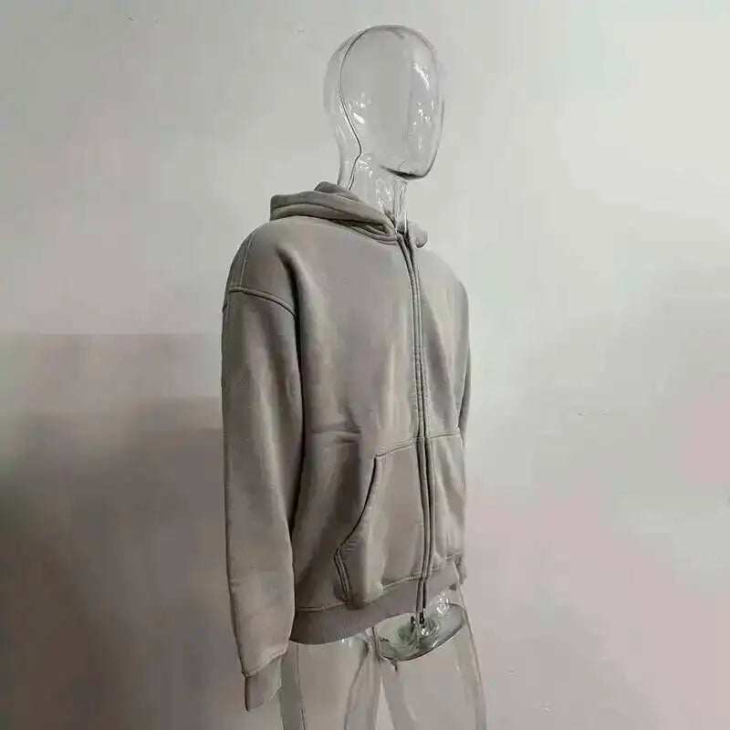 IEFB Men's Wear Wax Printing Vintage Male Hoodies Oversized Loose Zipper Water Washed Plush Sweatshirt Trendy New 9C9349