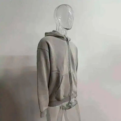 IEFB Men's Wear Wax Printing Vintage Male Hoodies Oversized Loose Zipper Water Washed Plush Sweatshirt Trendy New 9C9349