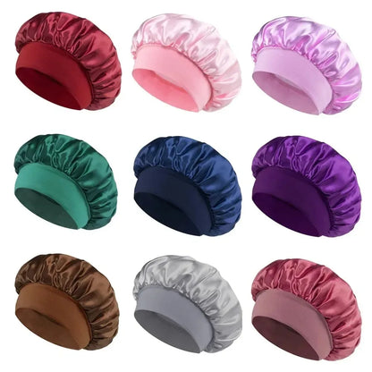 1pcs Newly Silk Bonnet for Wide-brimmed Sleeping Satin Hair Bonnets Soft Elastic Band for Women Men Curly Hair Use