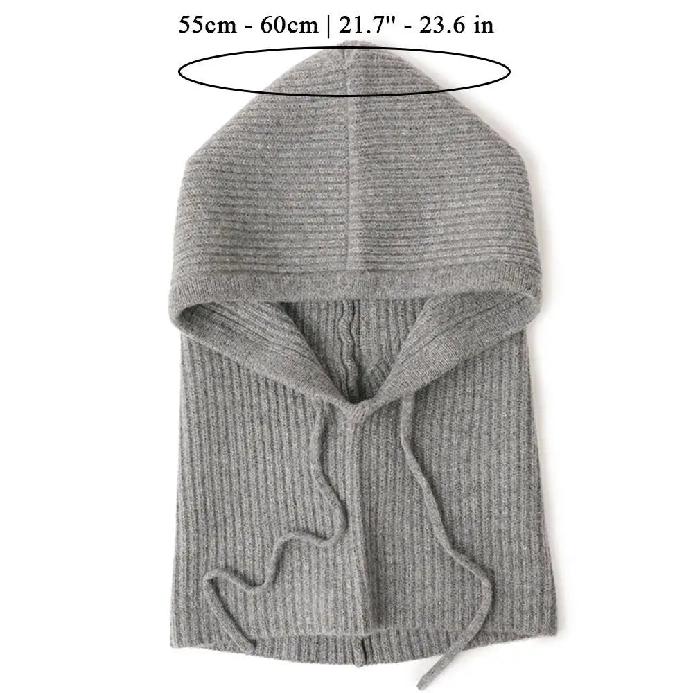 Knitted Soft Women Balaclava Hat Fashion Fake Collar Hooded Hat Neck Collar Warmer Beanies Cap Ear Protection Bonnet Hooded Caps