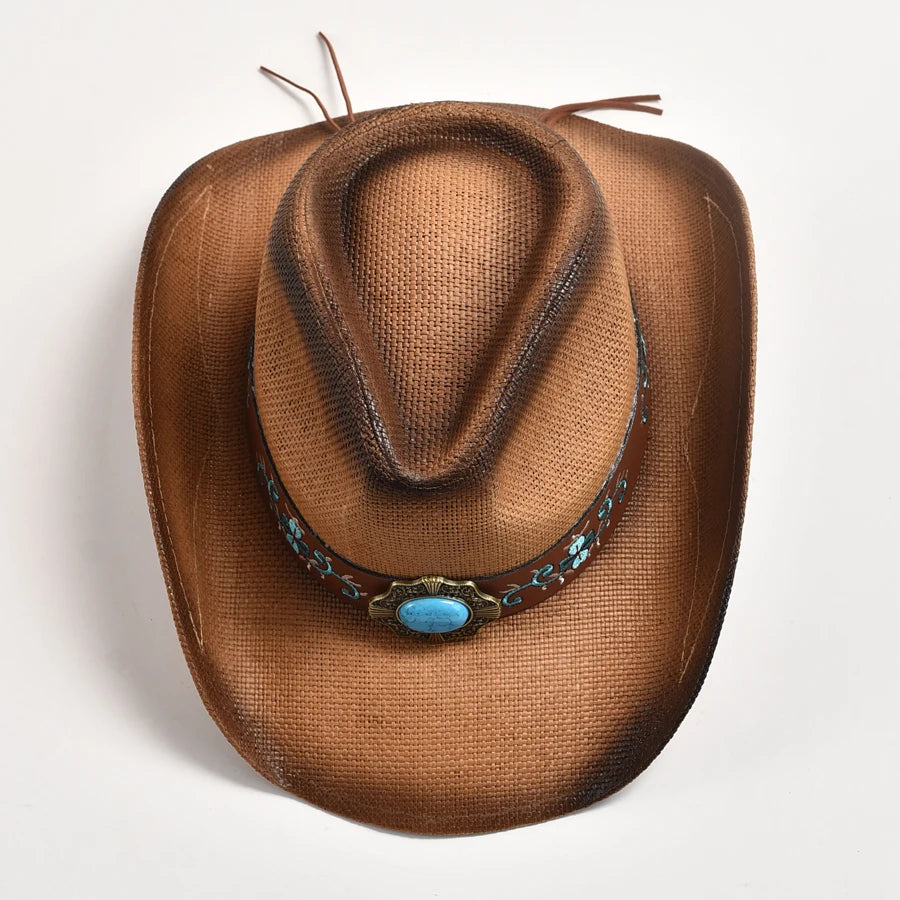 New Straw Western Cowboy Hat Summer Outdoor Travel Beach Sun Hat Men's Women's Vintage Gentleman Lady Cowgirl Jazz Hat