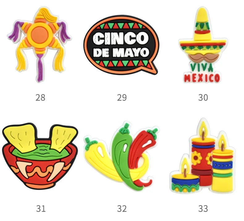 mexico series PVC shoe Charms Slippers Buckle combination Fit Wristbands accessories Decoration Bands gift unisex party