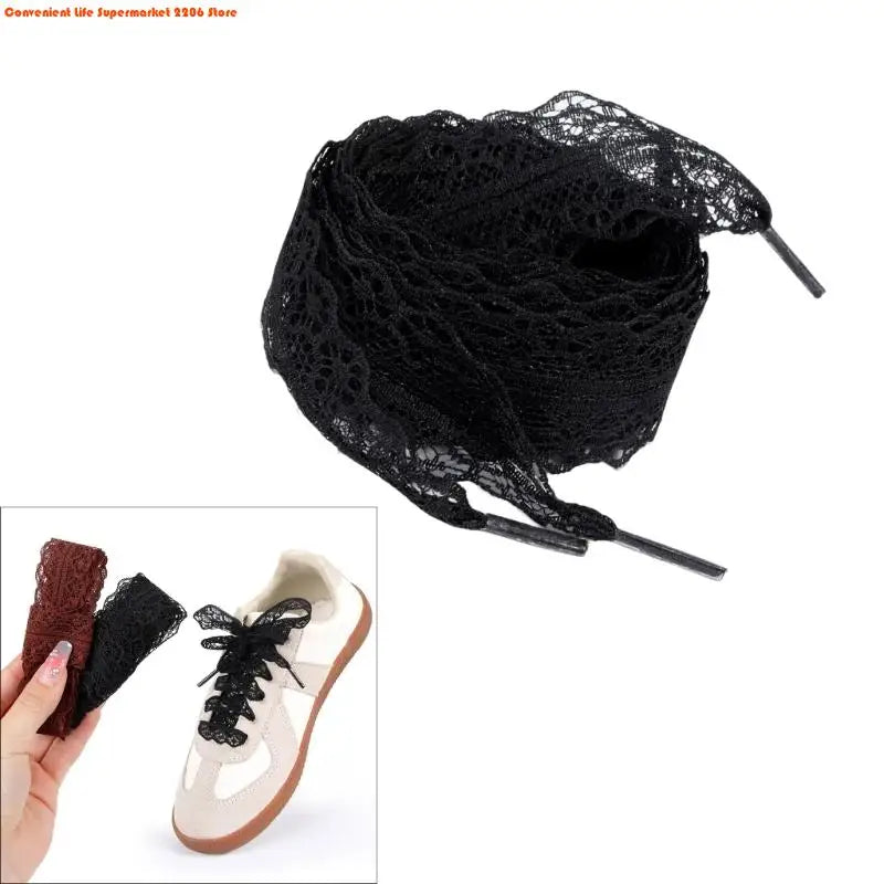 E06E 1 Pair Lace Shoelaces for Women and Girls 3CM Wide Flat Design Shoestrings Laces for Sneakers and Casual Wear Shoes