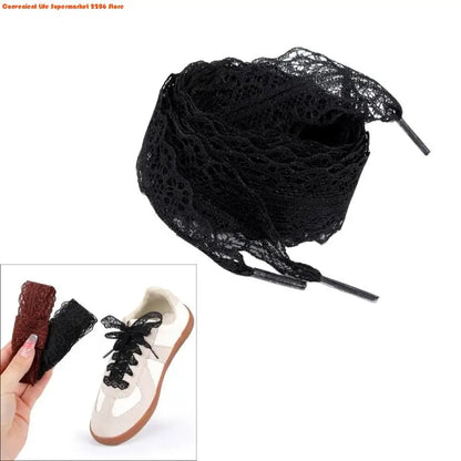 E06E 1 Pair Lace Shoelaces for Women and Girls 3CM Wide Flat Design Shoestrings Laces for Sneakers and Casual Wear Shoes