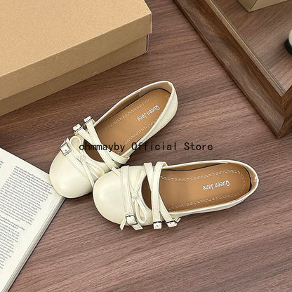 Silver Women Ballet Flats Comfortable Round Toe Shallow Shoes 2026 New Spring Autumn Vintage Ladies Dress Mary Jane Shoes