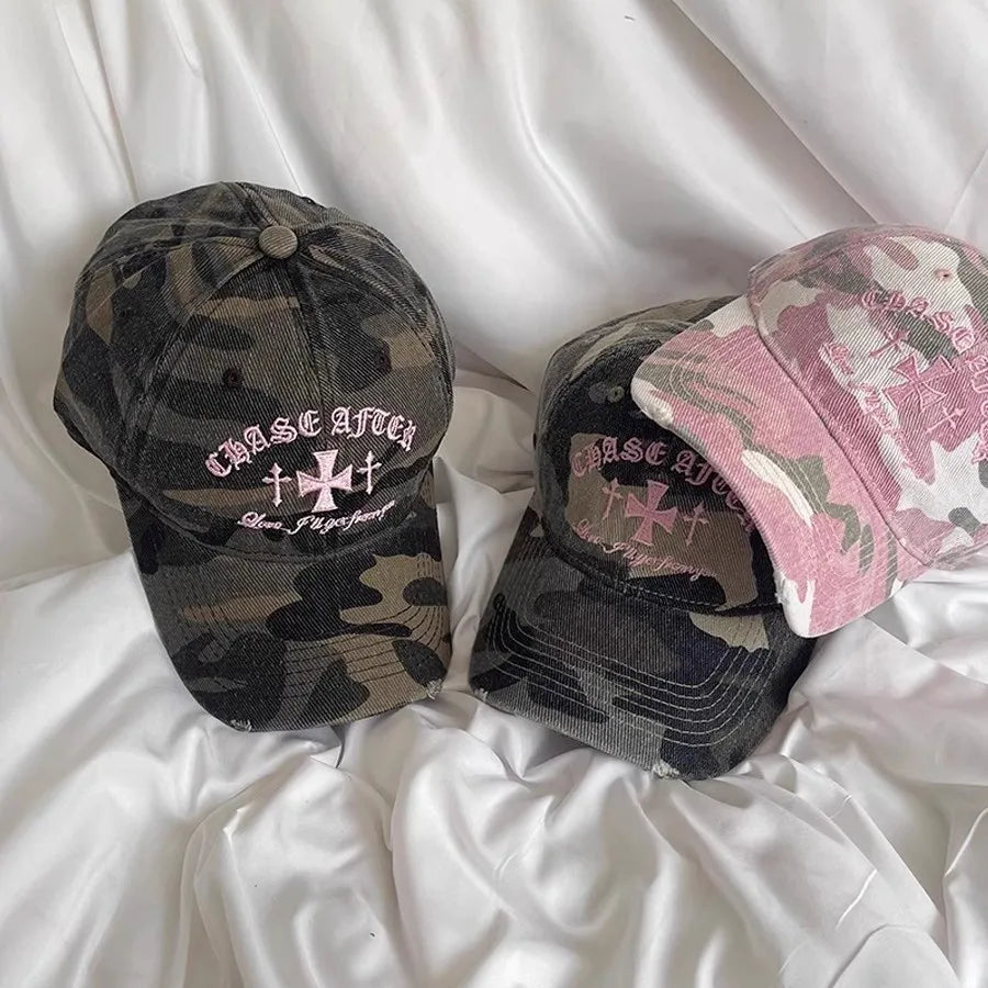 Retro Old Cross-Stitch Camouflage Baseball Cap for Men and Women Matching Face Small New Casual Soft Top Sun Baseball Cap