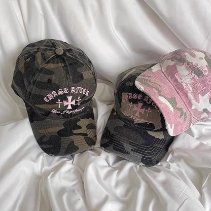 Retro Old Cross-Stitch Camouflage Baseball Cap for Men and Women Matching Face Small New Casual Soft Top Sun Baseball Cap