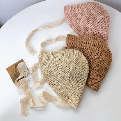 Fashion Lace Baby Hat Summer Straw Bow Baby Girl Cap Beach Children Panama Hat Princess Baby Hats and Caps for Kids 1PC