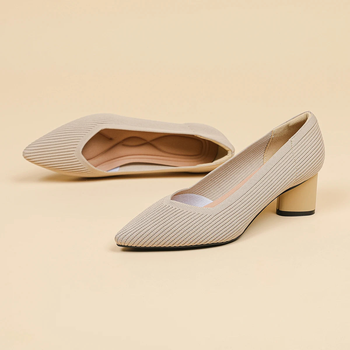 Women's high heels, pointed knit breathable and comfortable shoes (5cm high), new for autumn 2024