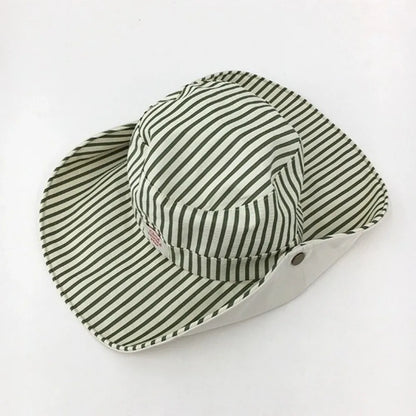 Retro Wide Brim Reversible Bucket Hat UV Protection Breathable Striped Sun Hat Windproof Foldable Fishmen Hat Vacation