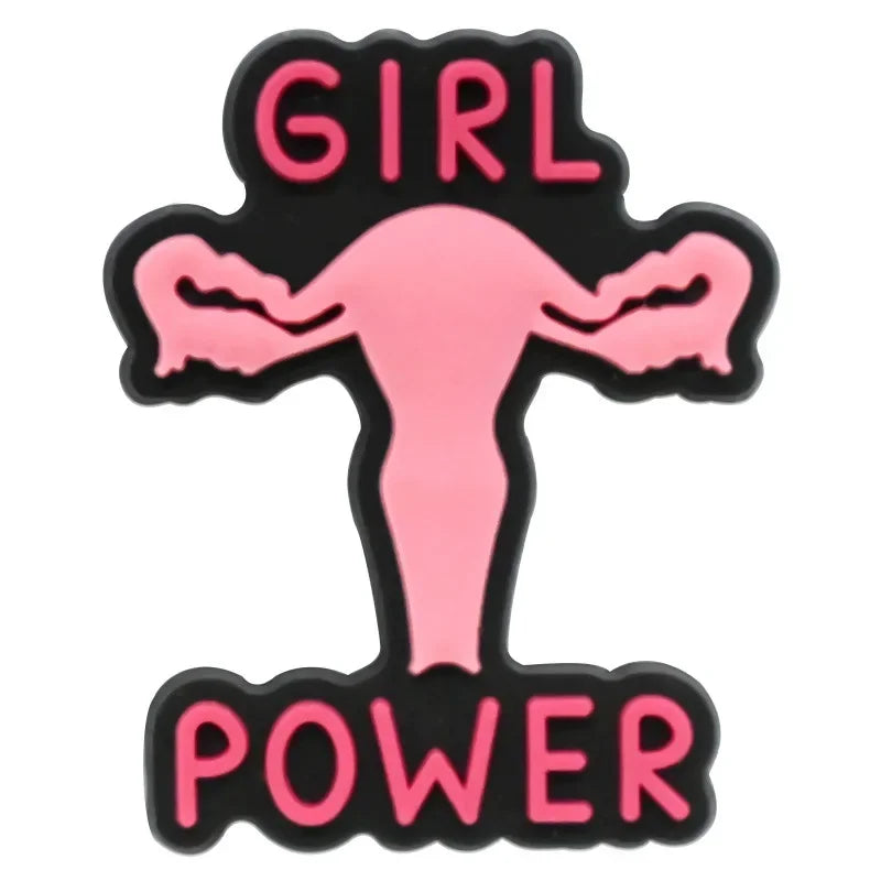 Cute Pink Power Shoe Charms Decoration for Crocs Pin Accessories Charms Bracelet Wristband DIY Shoe Women Party Gifts