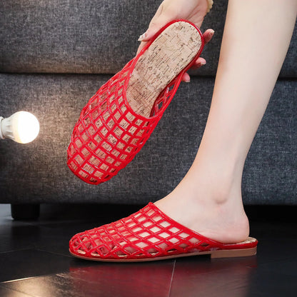 2025 Women's New Flat Slippers with Hollow PVC Breathable Summer Outerwear Baotou Bag and Casual Jelly Slippers