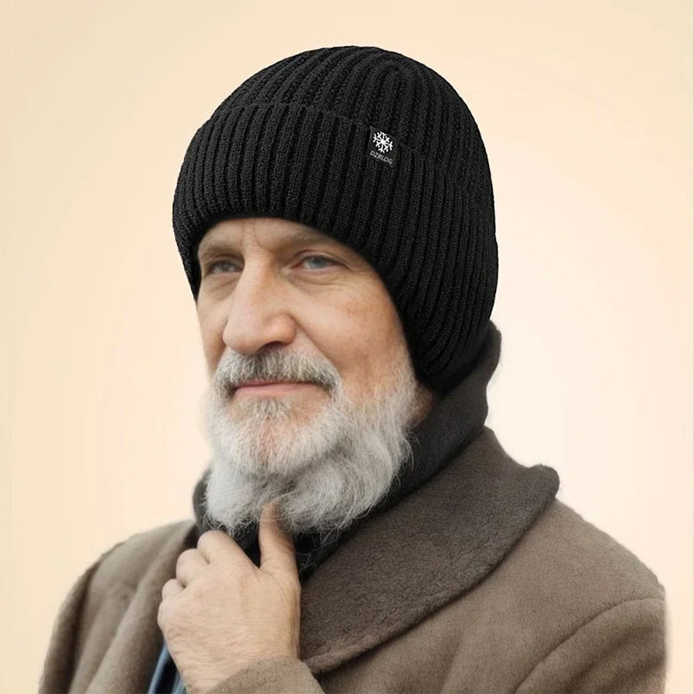 Men Winter Knitted Hat with Neck Scarf Plush Warmth Peaked Cap Earmuff 2025 Fashion Faux Fur Bomber Hats Cycling Ear Protection