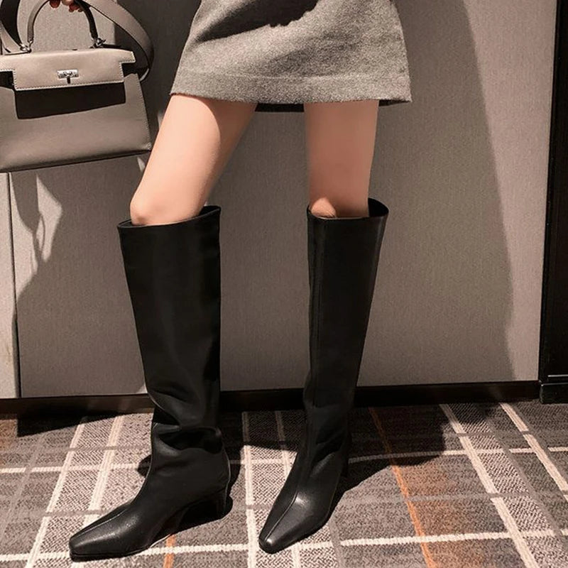 JOZHAMTA Size 34-43 2026 Women Real Leather Long Boots Fashion High Heels Shoes For Winter Boots Office Lady Daily Dress Shoes