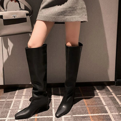 JOZHAMTA Size 34-43 2026 Women Real Leather Long Boots Fashion High Heels Shoes For Winter Boots Office Lady Daily Dress Shoes