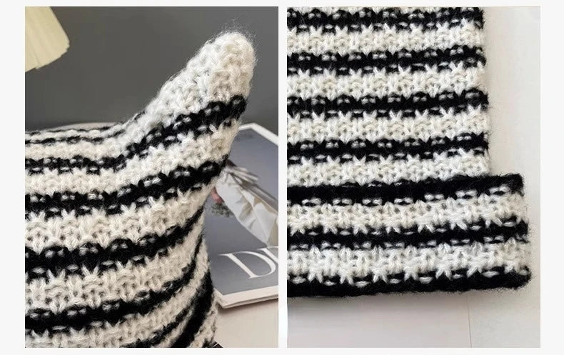 New Japanese Streetwear Harajuku Beanie Little Devil Striped Knitted Hat Women Girls Autumn Winter Cute Cat Ears Cap