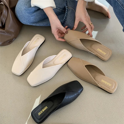 Women Shoes Mules Designer Square Toe 2025 Autumn Ladies Fashion Slippers New Slides Female Outside Beach Big Size Casual Basic