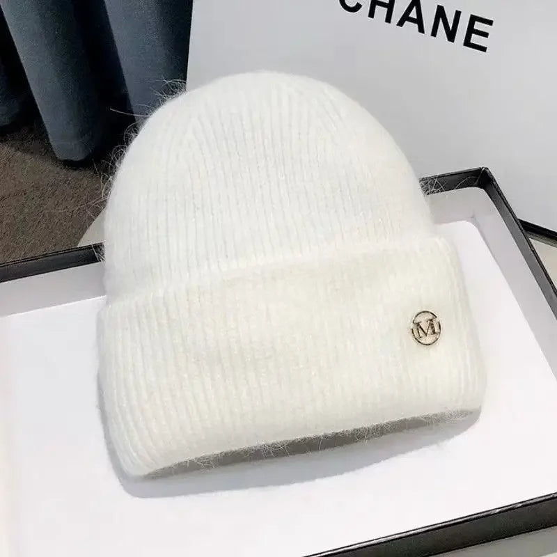 Women's Winter Hats Soft Knit Beanie Warm Rabbit Fur Cute Solid Color Slouchy Cap Casual Outdoor Fashion Solid Adult Cover Head
