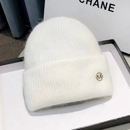 Women's Winter Hats Soft Knit Beanie Warm Rabbit Fur Cute Solid Color Slouchy Cap Casual Outdoor Fashion Solid Adult Cover Head