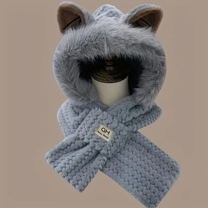1PC Women's Cat Ear Hat with Pom-Pom, Soft Fleece Lined Winter Beanie for Christmas Gift, Cute Animal Themed Festival Cap