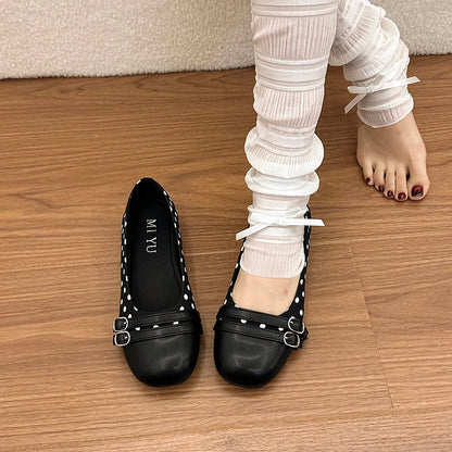 Polka Dot Women Ballet Flats Comfortable Round Toe Slip On Shoes 2026 New Spring Autumn Vintage Ladies Dress Mary Jane Shoes