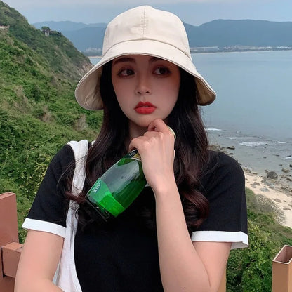 Korean Version Dome Sunshade Fisherman Hat Women's Summer Sunshade Hat Velcro Large Brim Basin Hat