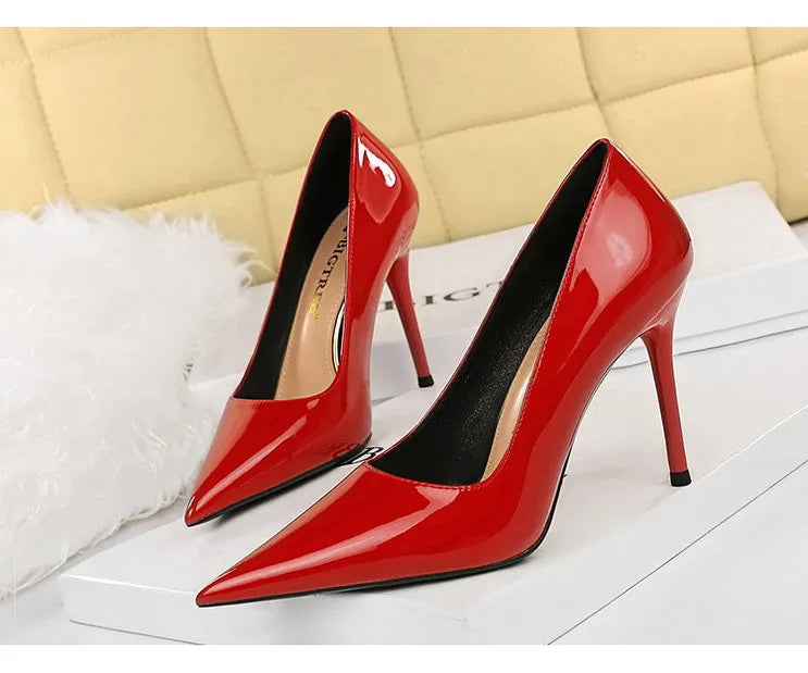 BIGTREE Shoes Pointed Toe Red Women Pumps Patent Leather High Heels Occupational OL Office Shoes Stiletto Female Heels Shoes
