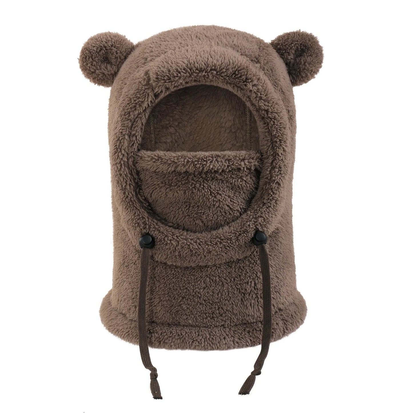 Bear Ears Hood Men's and Women's Autumn Winter Polyester Fiber Neck Scarf and Mask Integrated Hat Children's Warm Cold Hats