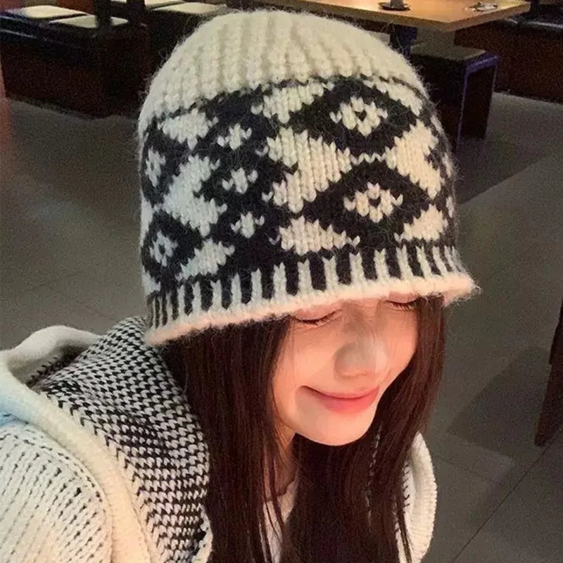 New Korean Windproof Fisherman Hat Coldproof Warm Knitted Beanie with Ear Protection Retro Style Autumn Winter Cap for Men Women