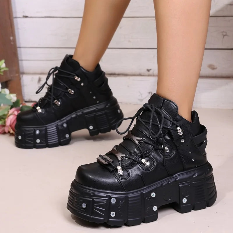 New Platform Women's Personality Casual Sneakers Autumn Round Toe Strappy Heels