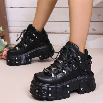 New Platform Women's Personality Casual Sneakers Autumn Round Toe Strappy Heels
