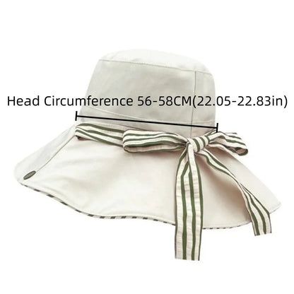 Retro Wide Brim Reversible Bucket Hat UV Protection Breathable Striped Sun Hat Windproof Foldable Fishmen Hat Vacation