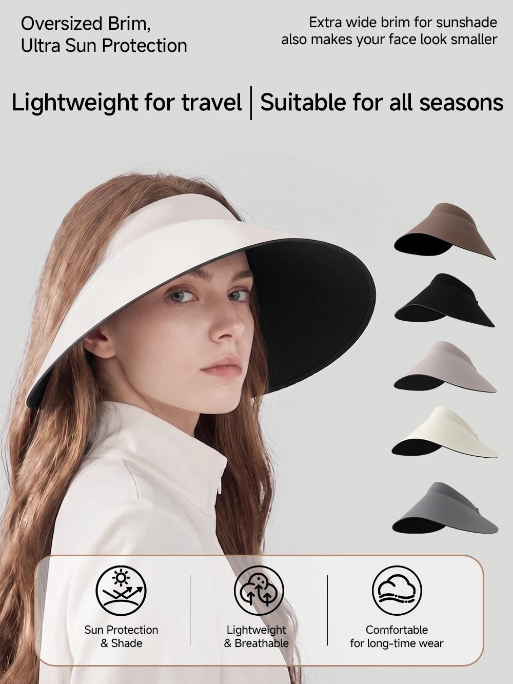 Women's Sun Top Hat with UV Protection, Seamless One-Piece Visor, Wide Brim for Full Shade, Hollow Top Sun Cap